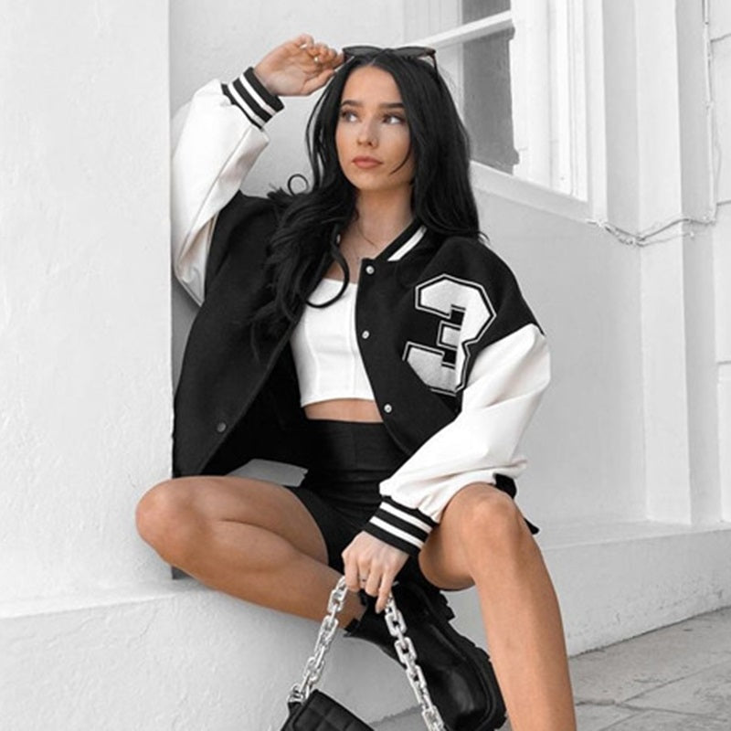 Elena | Women's Oversized Varsity Jacket Embroidered Letterman
