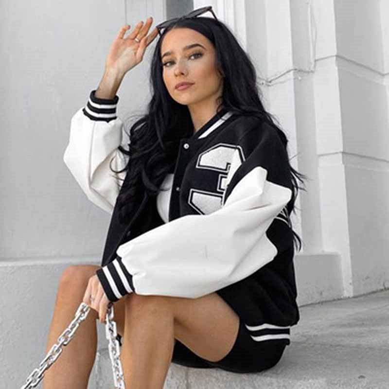 Elena | Women's Oversized Varsity Jacket Embroidered Letterman