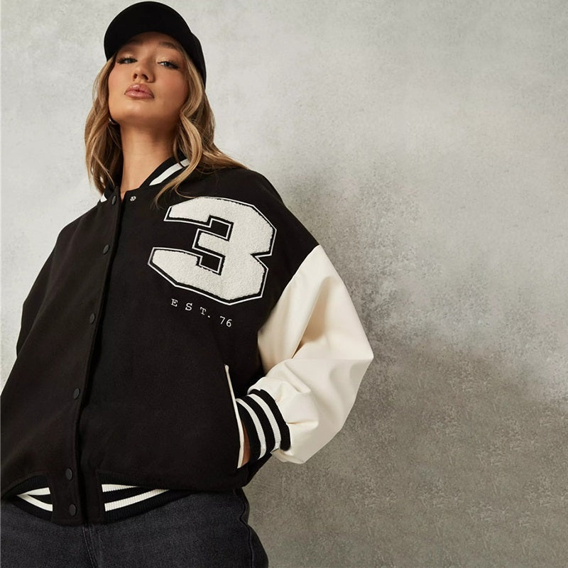 Elena | Women's Oversized Varsity Jacket Embroidered Letterman