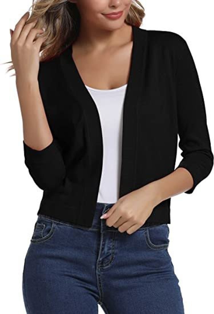Natasha - Women's Cropped Open-Front Cardigan with 3/4 Sleeves
