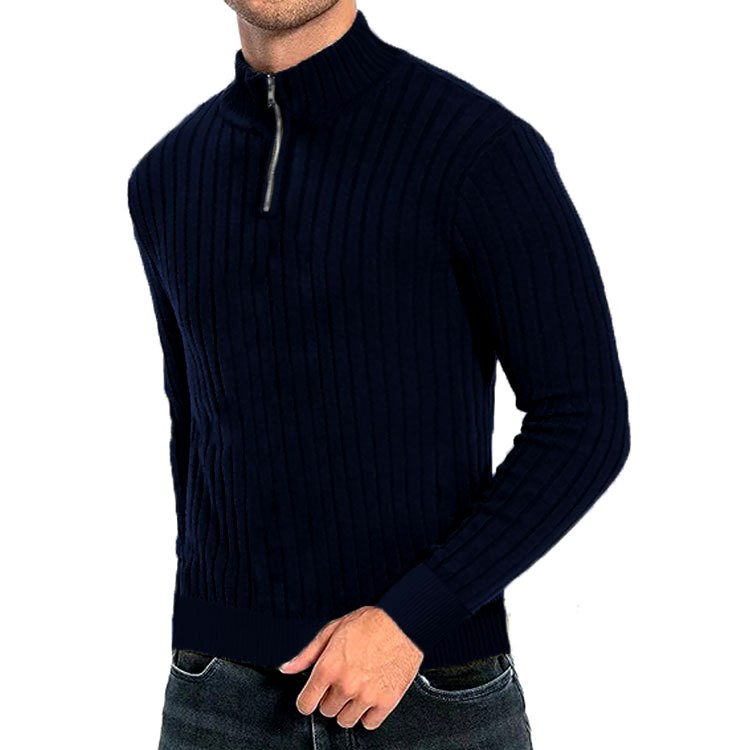 Nathaniel - Men's Quarter-Zip Ribbed Knit Sweater