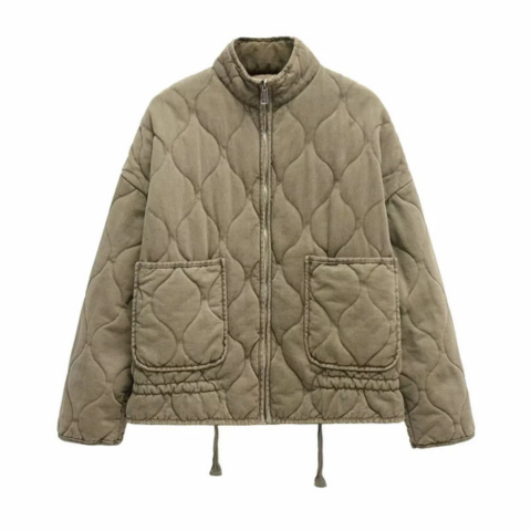 Bella | Women's Quilted Bomber Jacket High Collar Zip Up