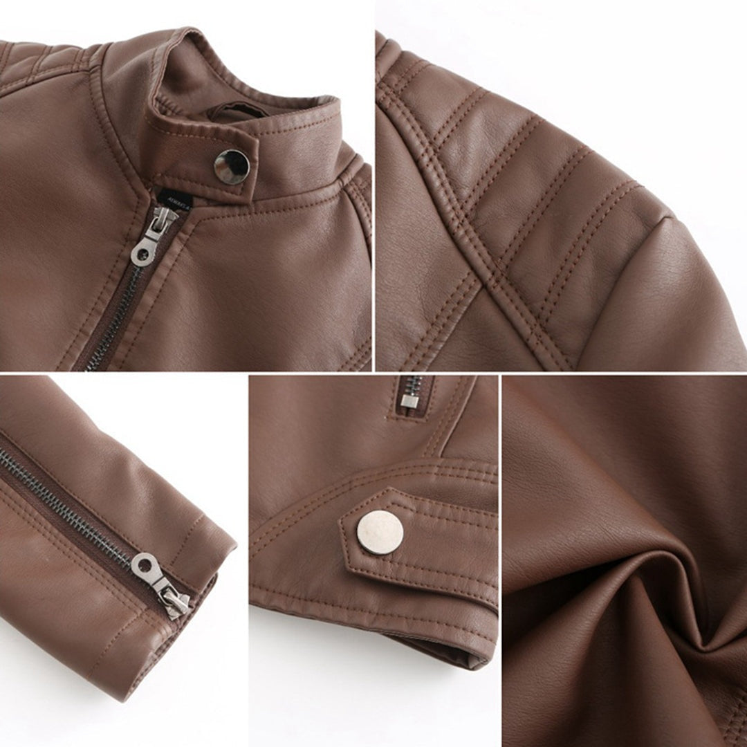 Eva | Women's Faux Leather Moto Jacket Mandarin Collar Zip