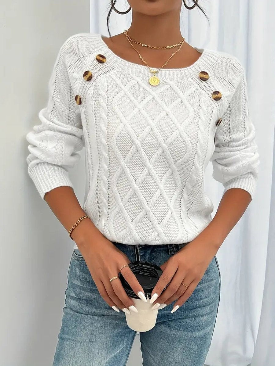 Isabella | Women's Lightweight Knit Sweater Crew Neck Button Detail