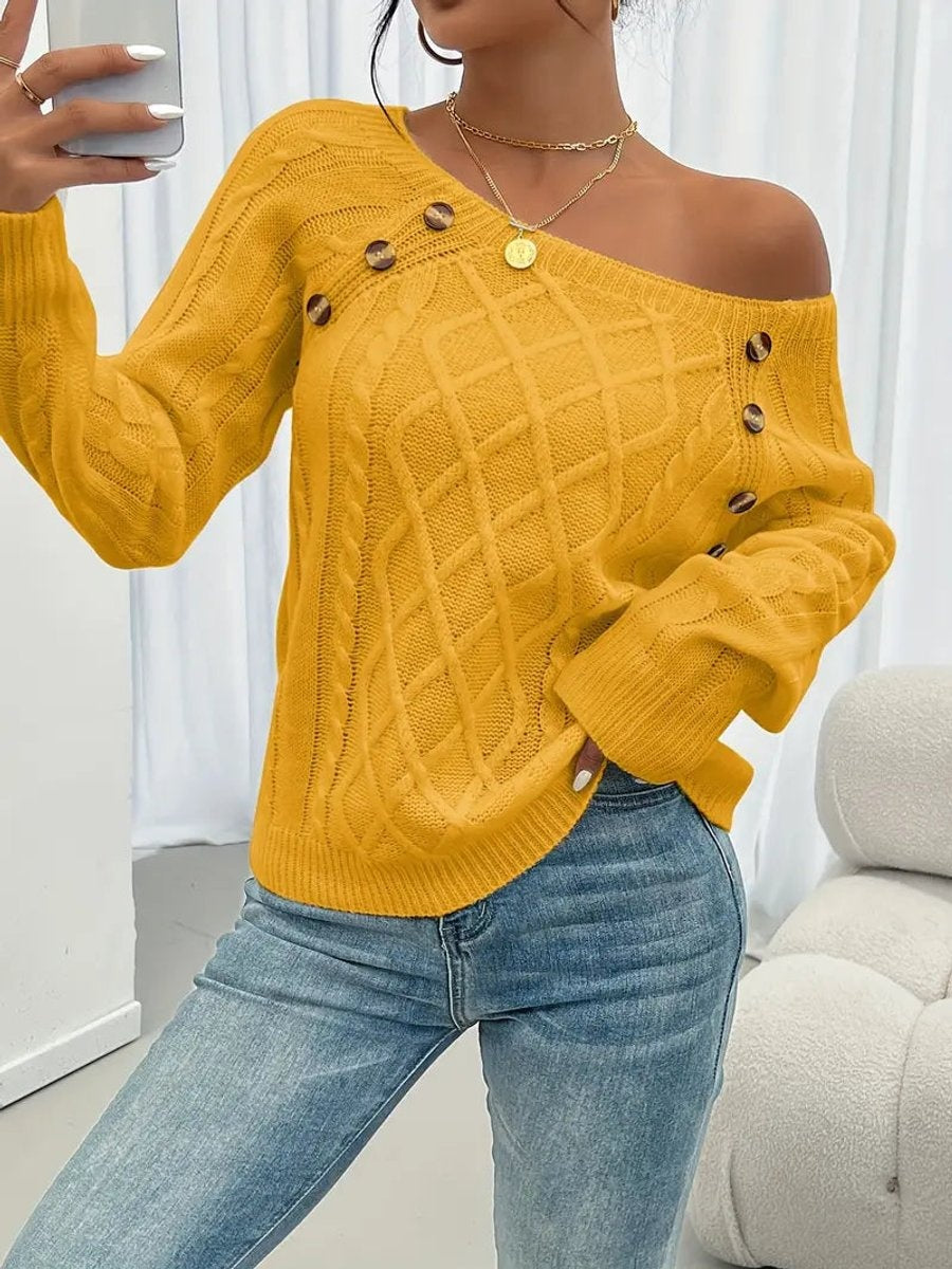 Isabella | Women's Lightweight Knit Sweater Crew Neck Button Detail