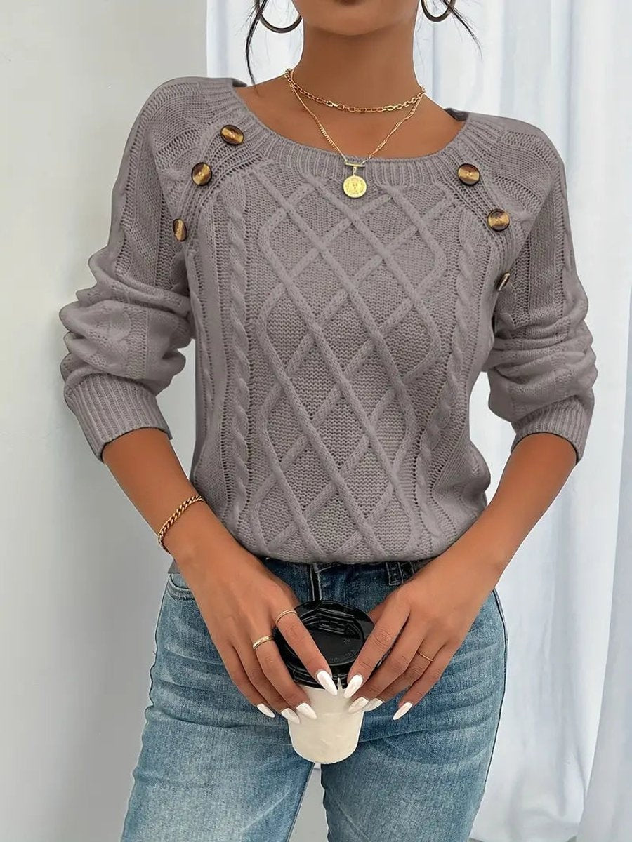 Isabella | Women's Lightweight Knit Sweater Crew Neck Button Detail