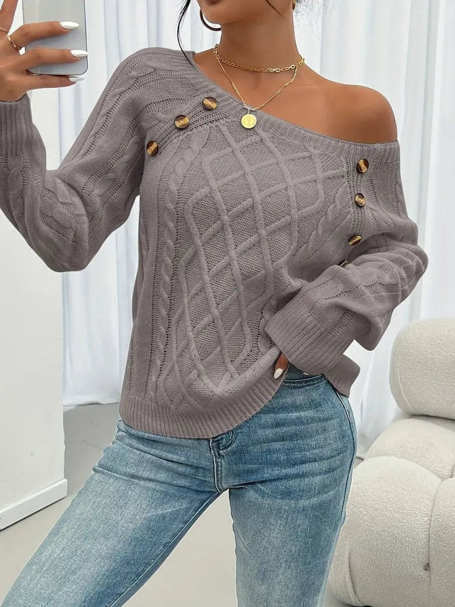 Isabella | Women's Lightweight Knit Sweater Crew Neck Button Detail