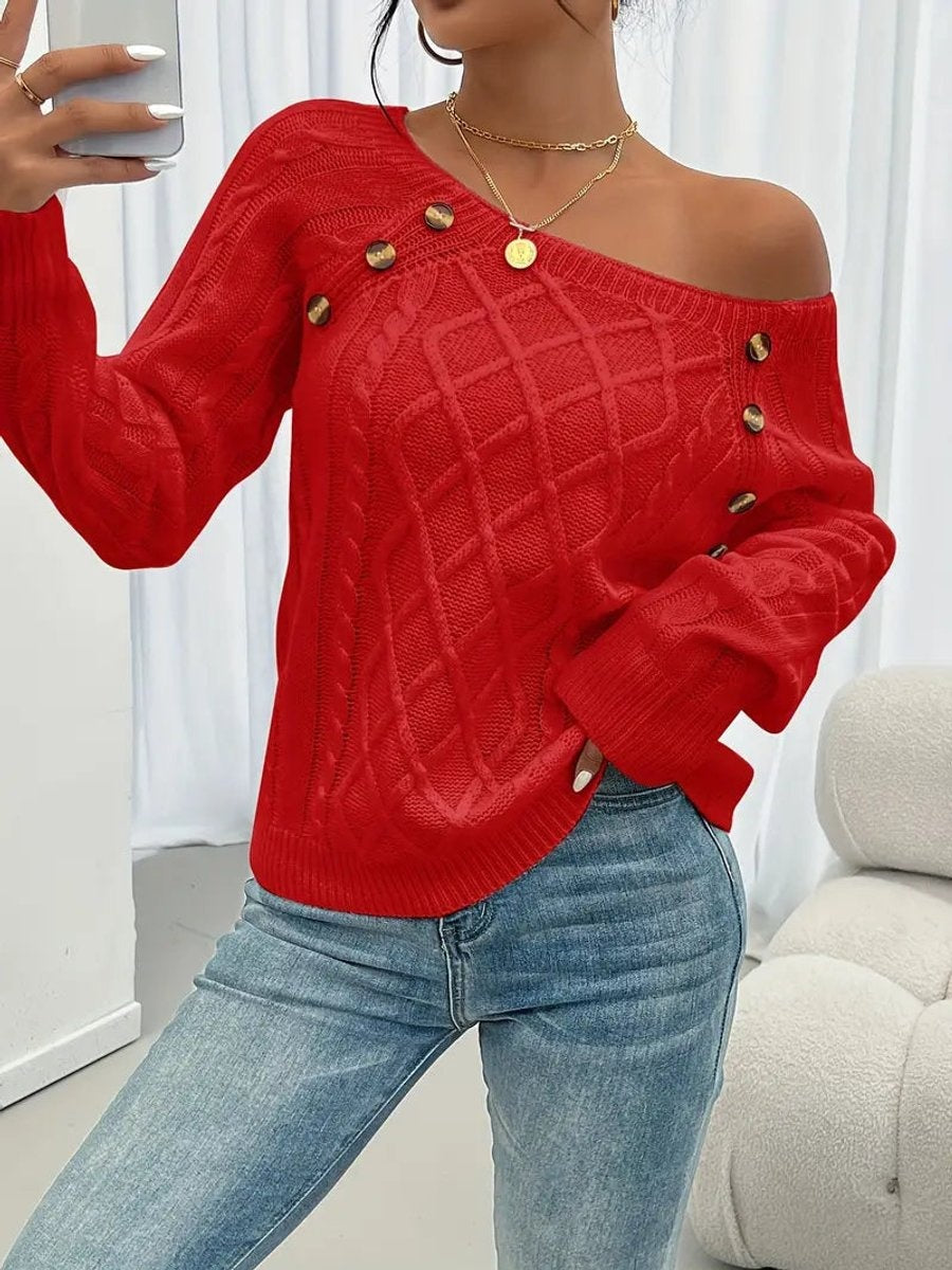 Isabella | Women's Lightweight Knit Sweater Crew Neck Button Detail