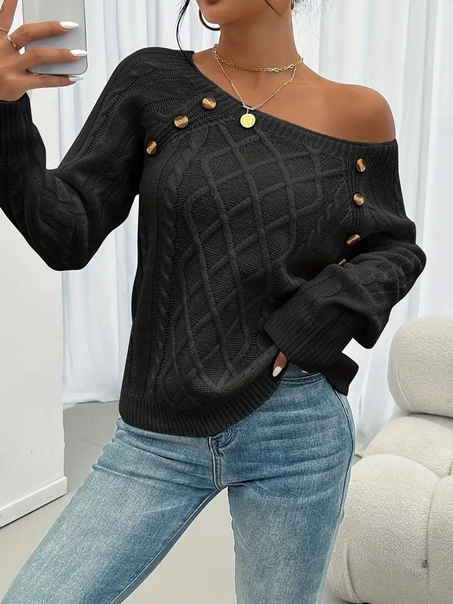 Isabella | Women's Lightweight Knit Sweater Crew Neck Button Detail