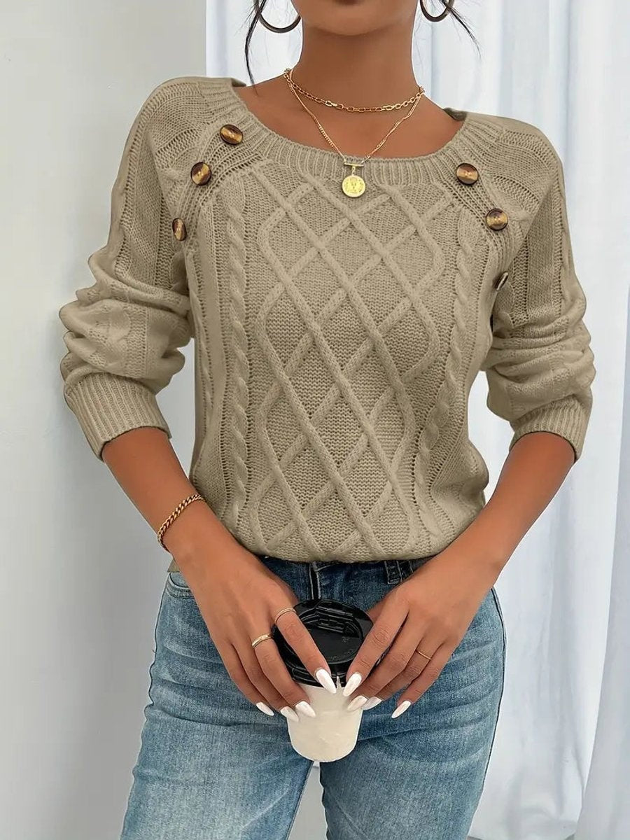 Isabella | Women's Lightweight Knit Sweater Crew Neck Button Detail