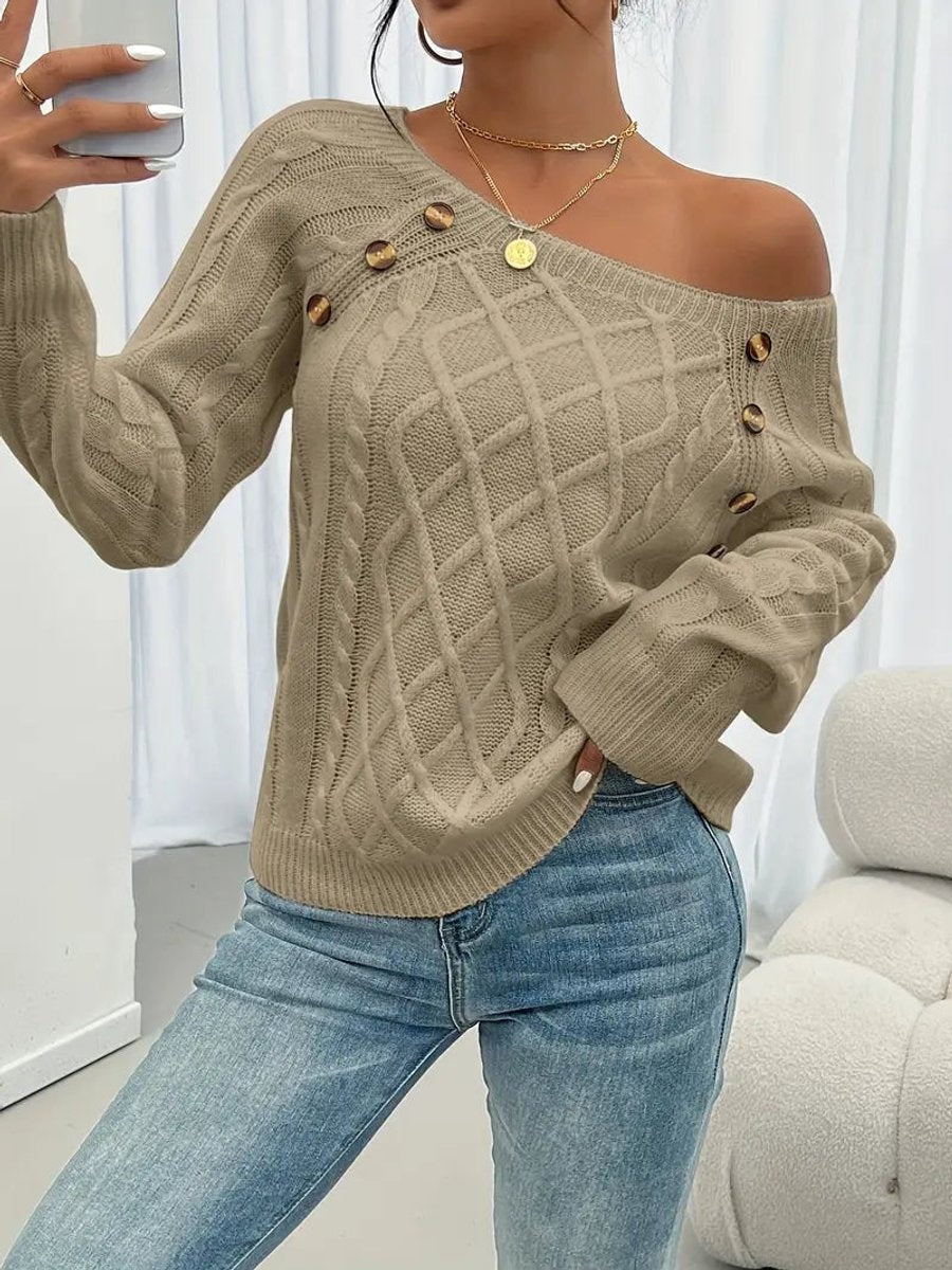 Isabella | Women's Lightweight Knit Sweater Crew Neck Button Detail