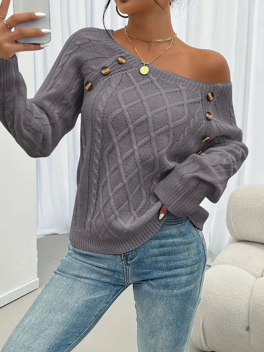 Isabella | Women's Lightweight Knit Sweater Crew Neck Button Detail