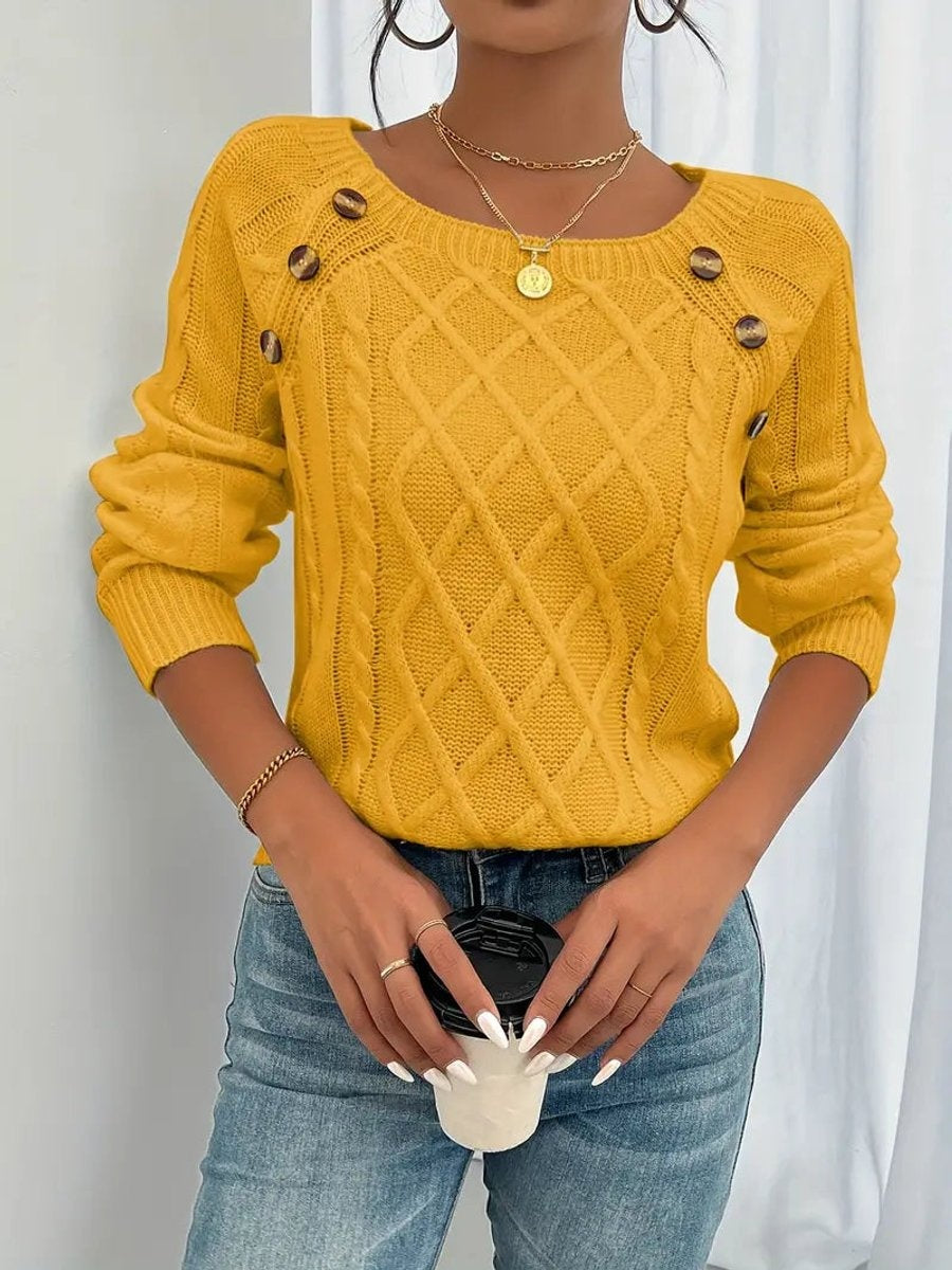 Isabella | Women's Lightweight Knit Sweater Crew Neck Button Detail