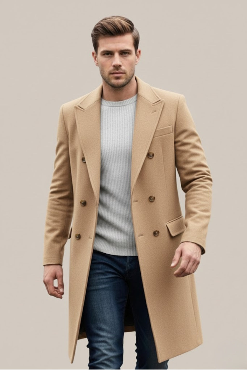 Declan | Men's Long Wool Blend Coat Double Breasted Overcoat