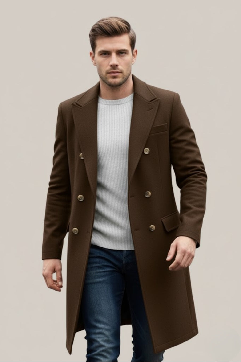 Declan | Men's Long Wool Blend Coat Double Breasted Overcoat