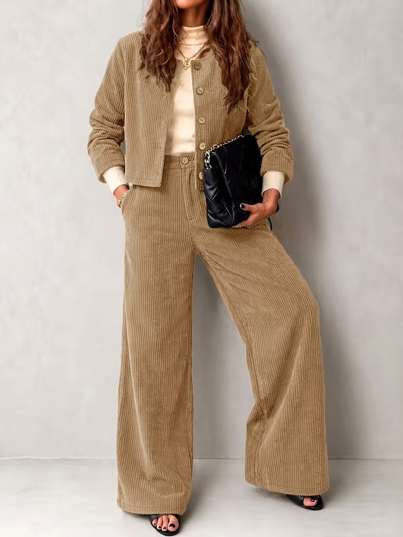 Nina - Women’s Collarless Jacket and Wide-Leg Trousers Set