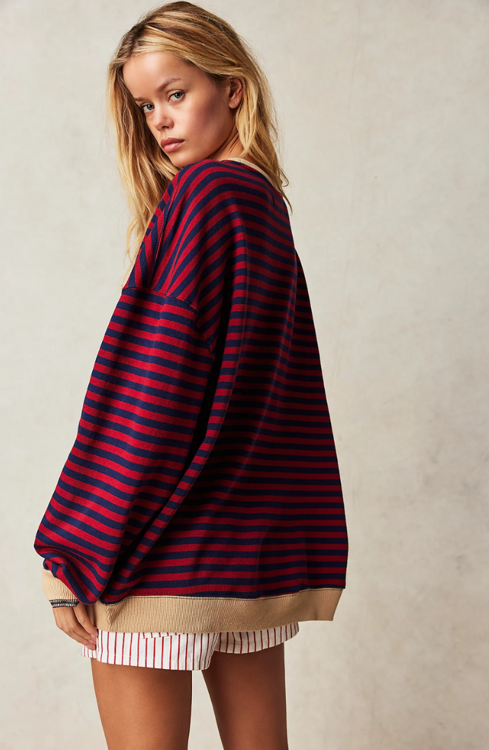Adeline | Women's Oversized Striped Sweatshirt Crew Neck Long Sleeve
