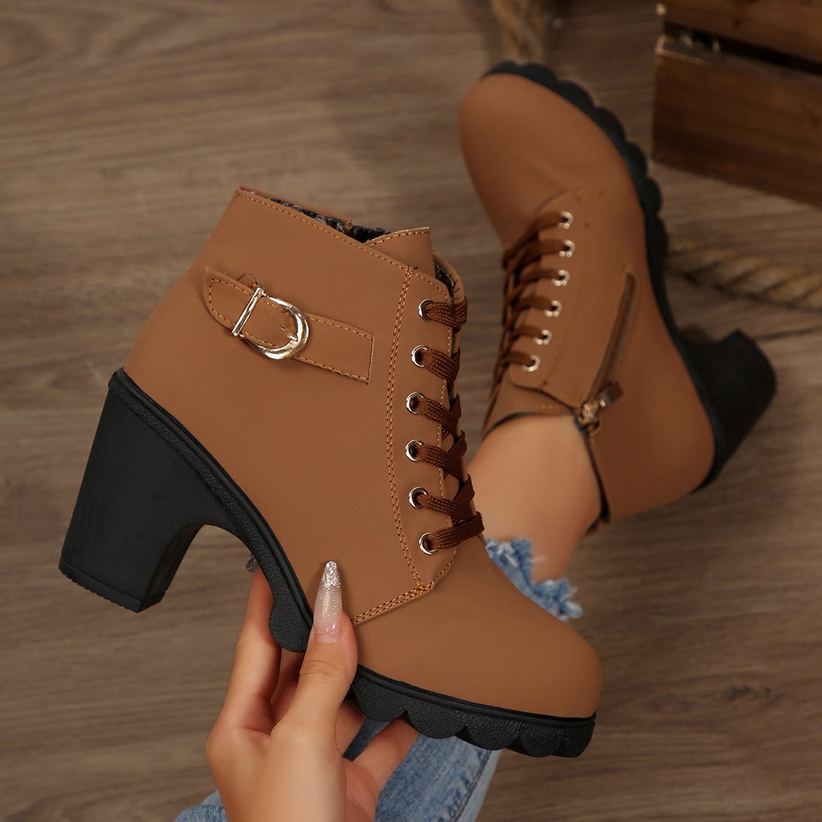 Nova | Women's Lace-Up Platform Block Heel Ankle Boots