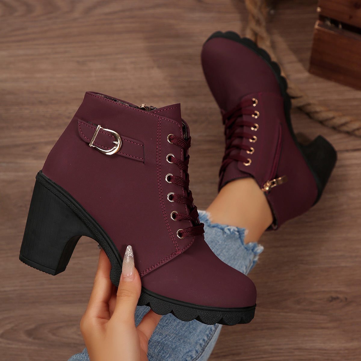 Nova | Women's Lace-Up Platform Block Heel Ankle Boots