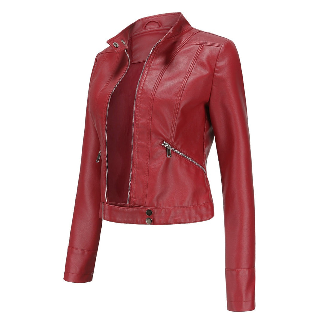 Leila | Women's Faux Leather Jacket Biker Stand Collar Zip Up
