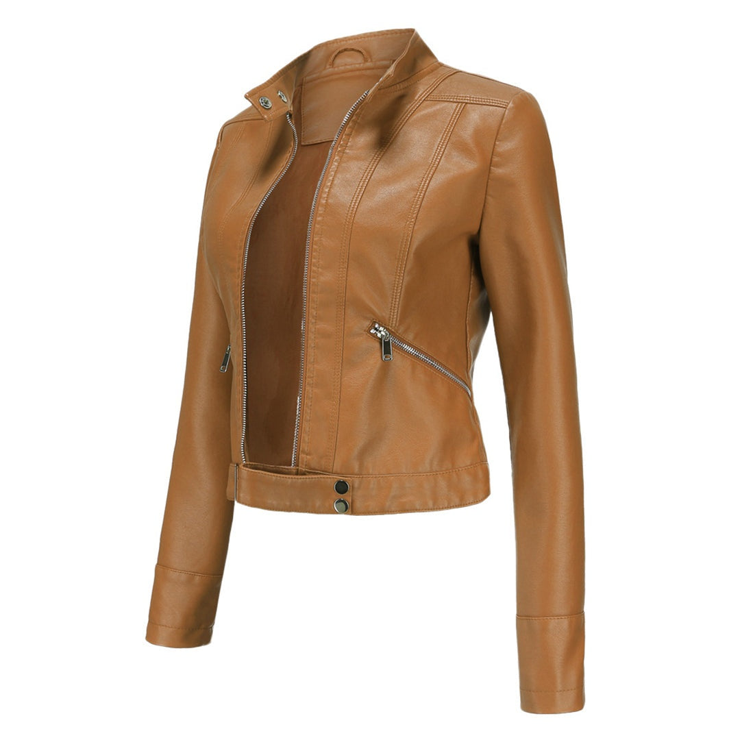 Leila | Women's Faux Leather Jacket Biker Stand Collar Zip Up