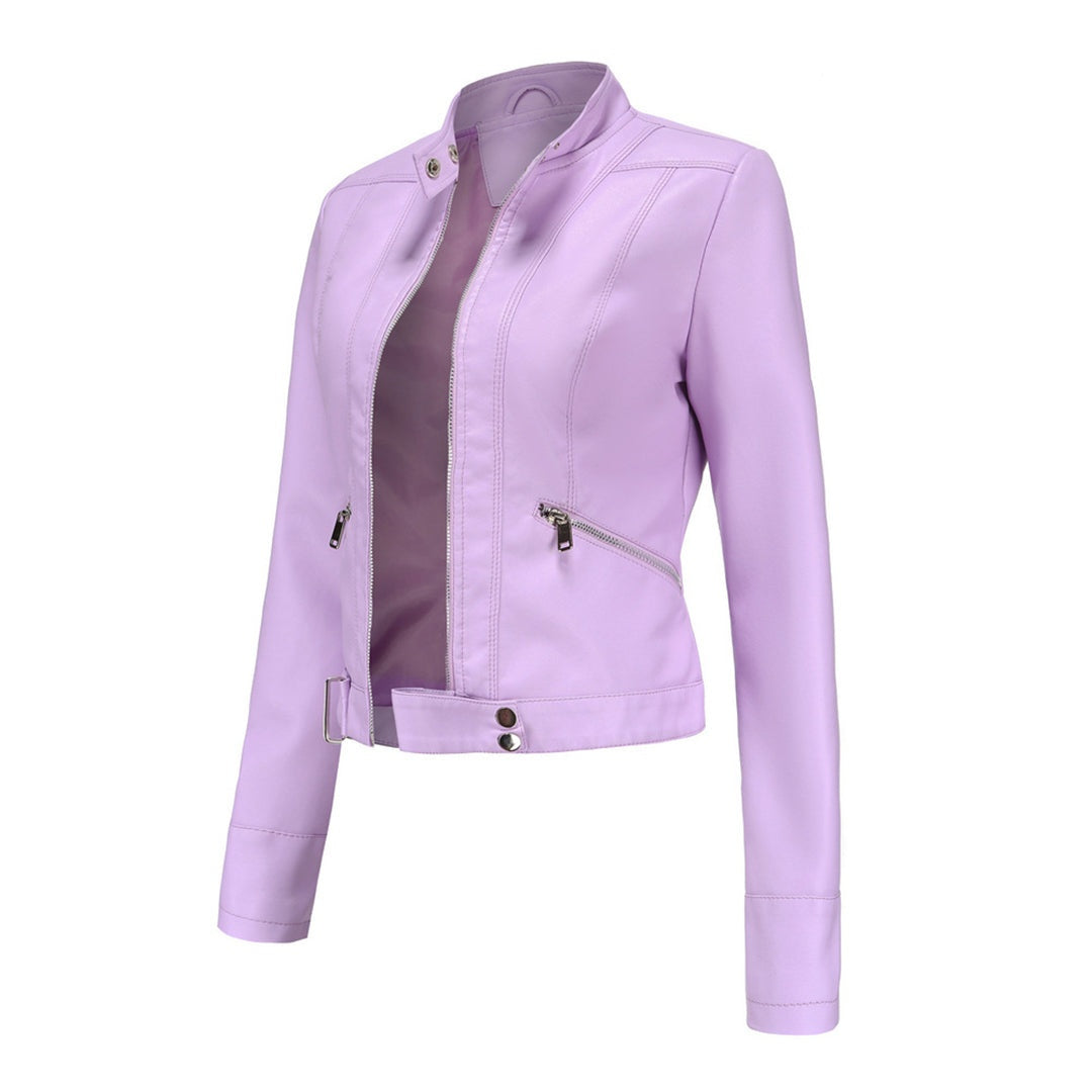 Leila | Women's Faux Leather Jacket Biker Stand Collar Zip Up