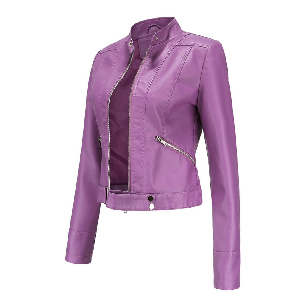 Leila | Women's Faux Leather Jacket Biker Stand Collar Zip Up