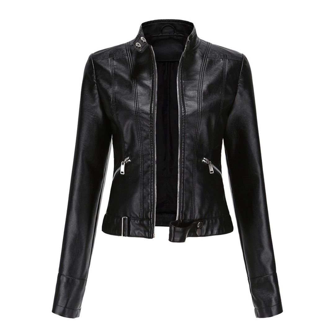 Leila | Women's Faux Leather Jacket Biker Stand Collar Zip Up