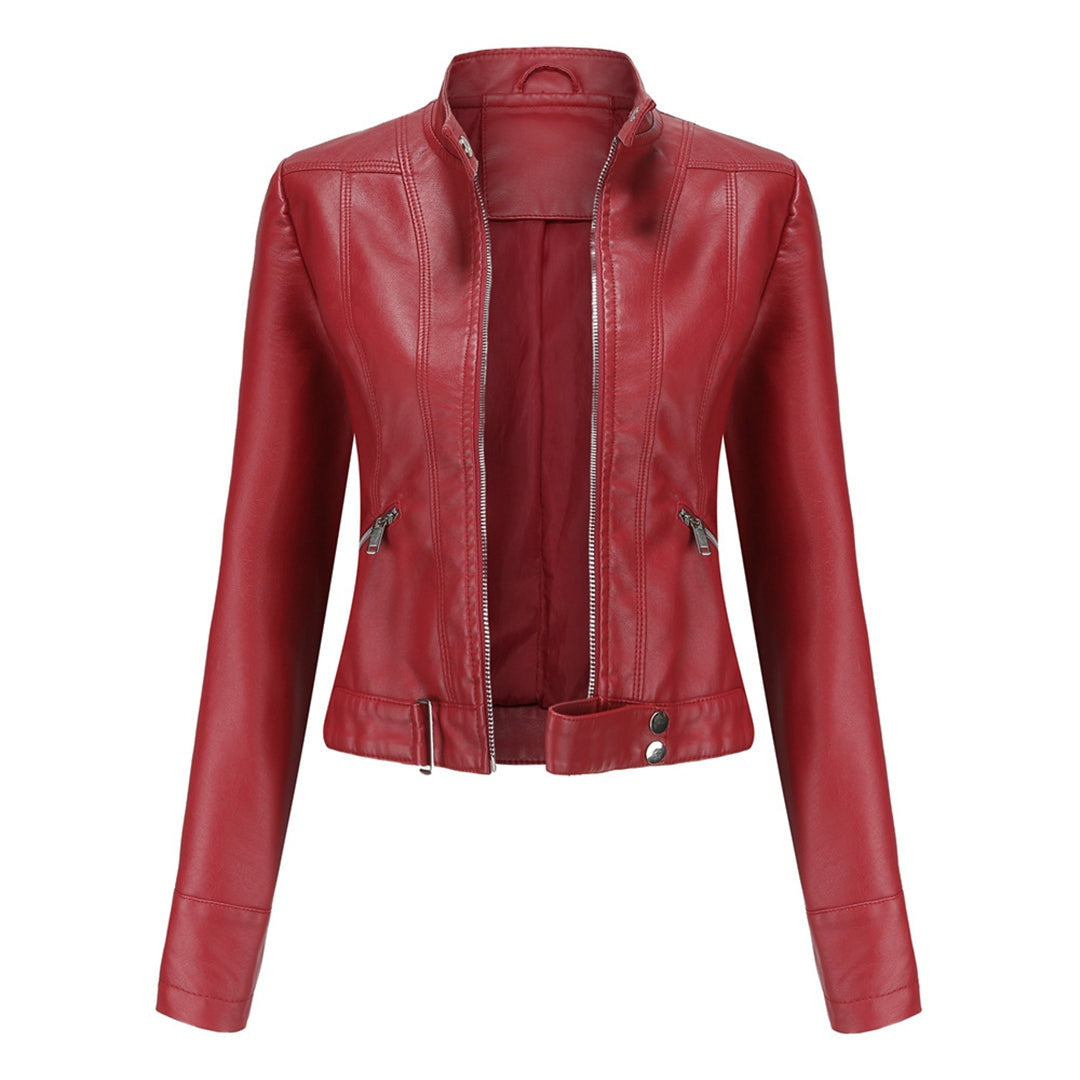 Leila | Women's Faux Leather Jacket Biker Stand Collar Zip Up