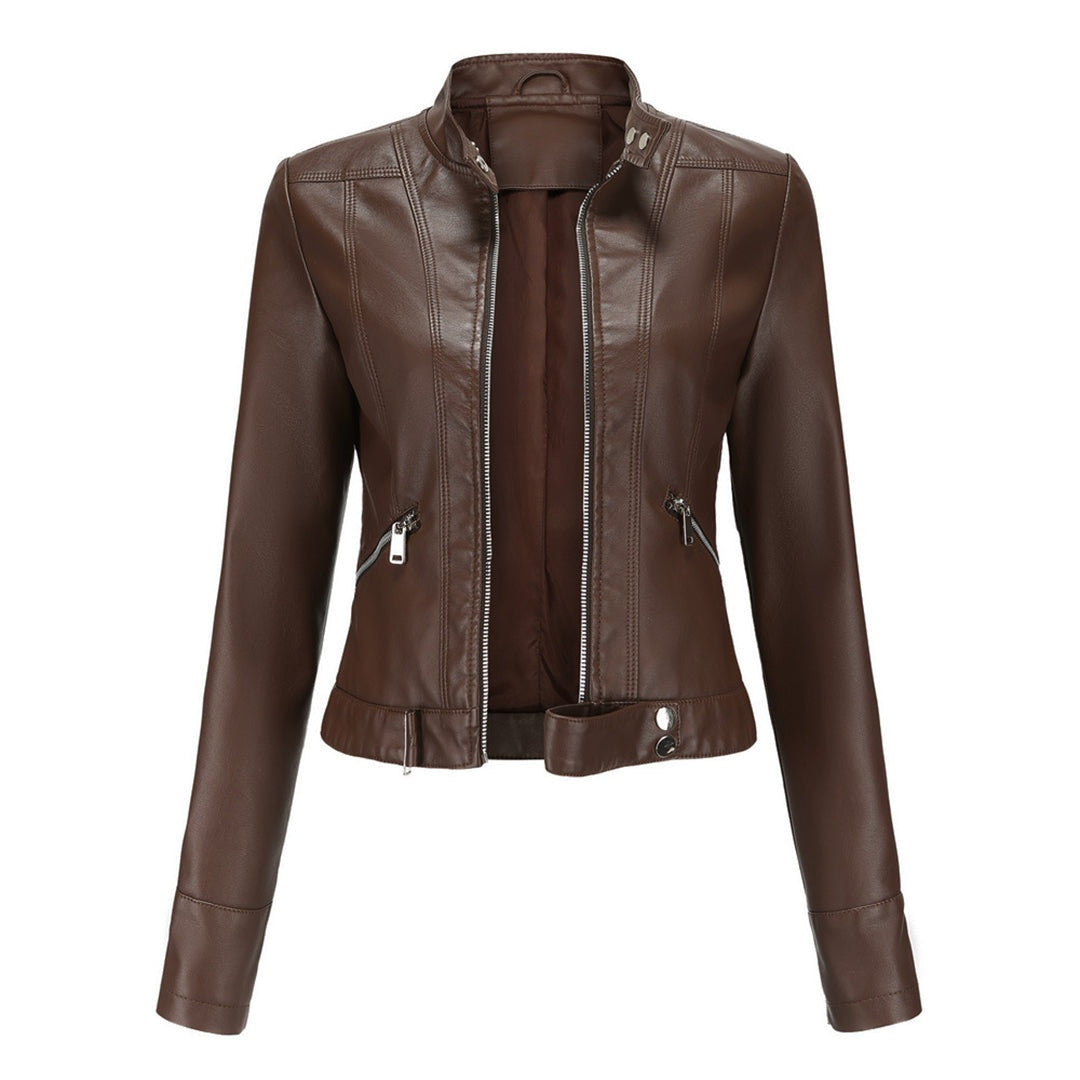 Leila | Women's Faux Leather Jacket Biker Stand Collar Zip Up