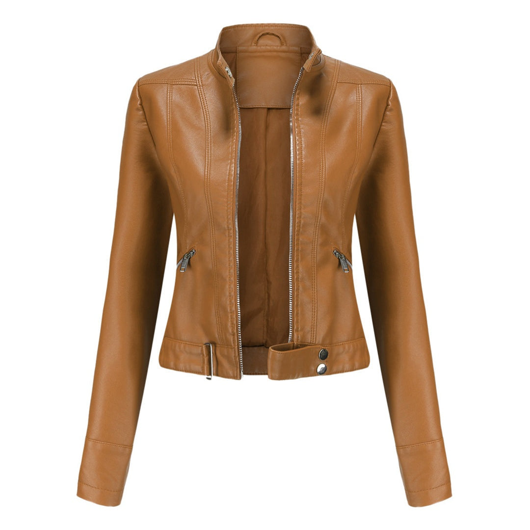 Leila | Women's Faux Leather Jacket Biker Stand Collar Zip Up