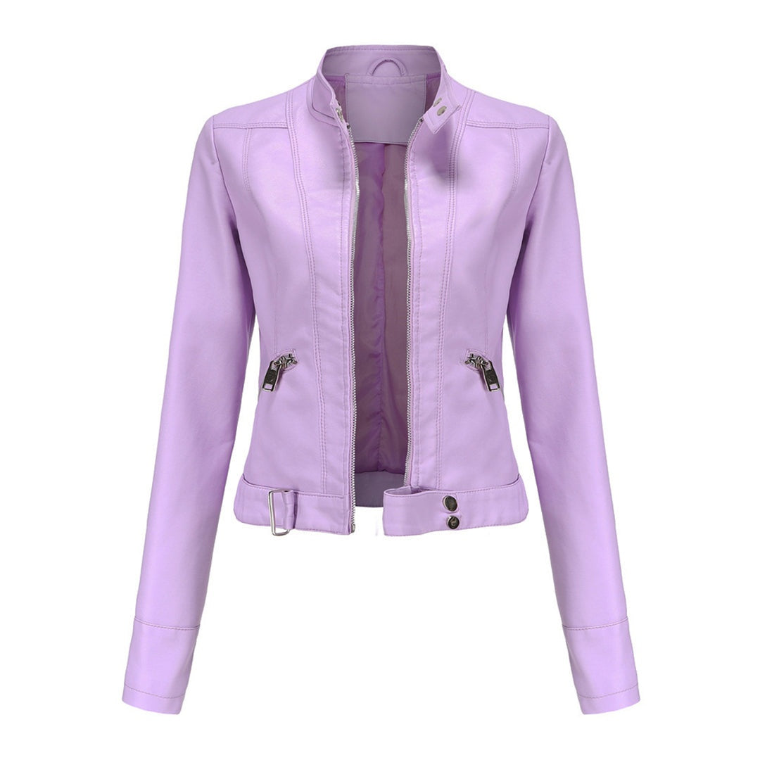 Leila | Women's Faux Leather Jacket Biker Stand Collar Zip Up