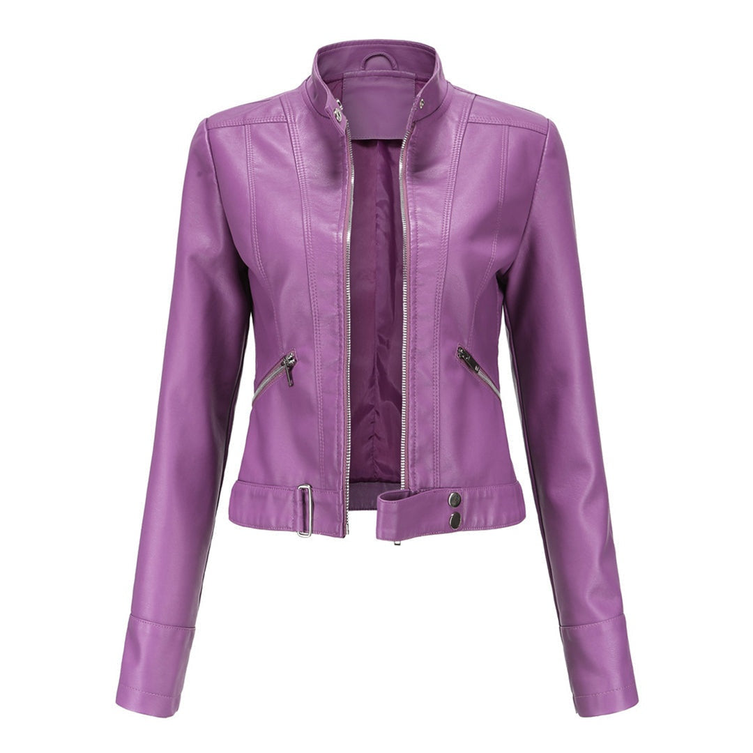 Leila | Women's Faux Leather Jacket Biker Stand Collar Zip Up