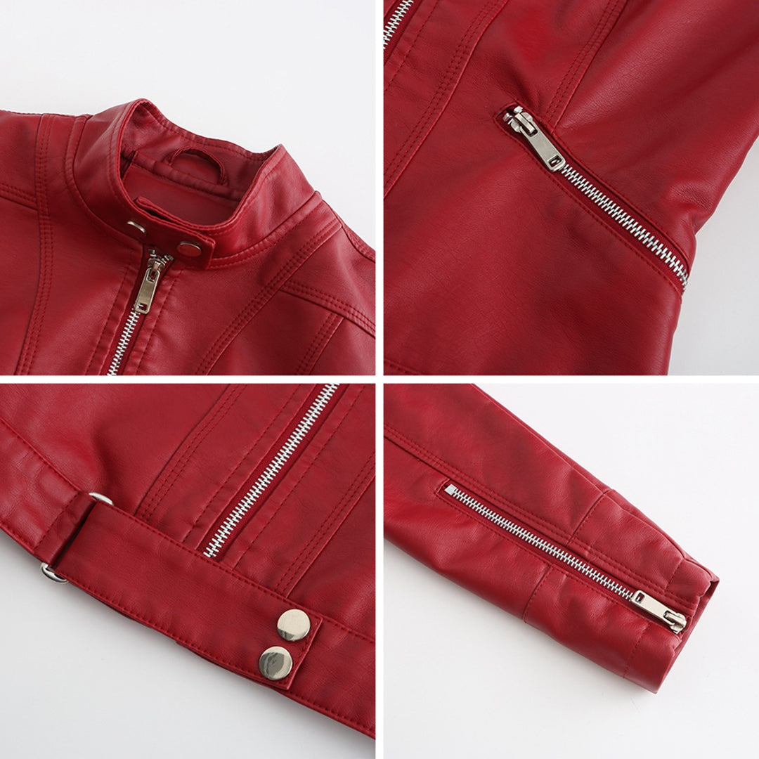 Leila | Women's Faux Leather Jacket Biker Stand Collar Zip Up