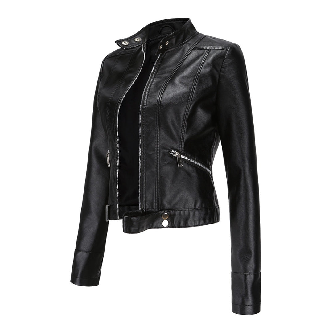Leila | Women's Faux Leather Jacket Biker Stand Collar Zip Up