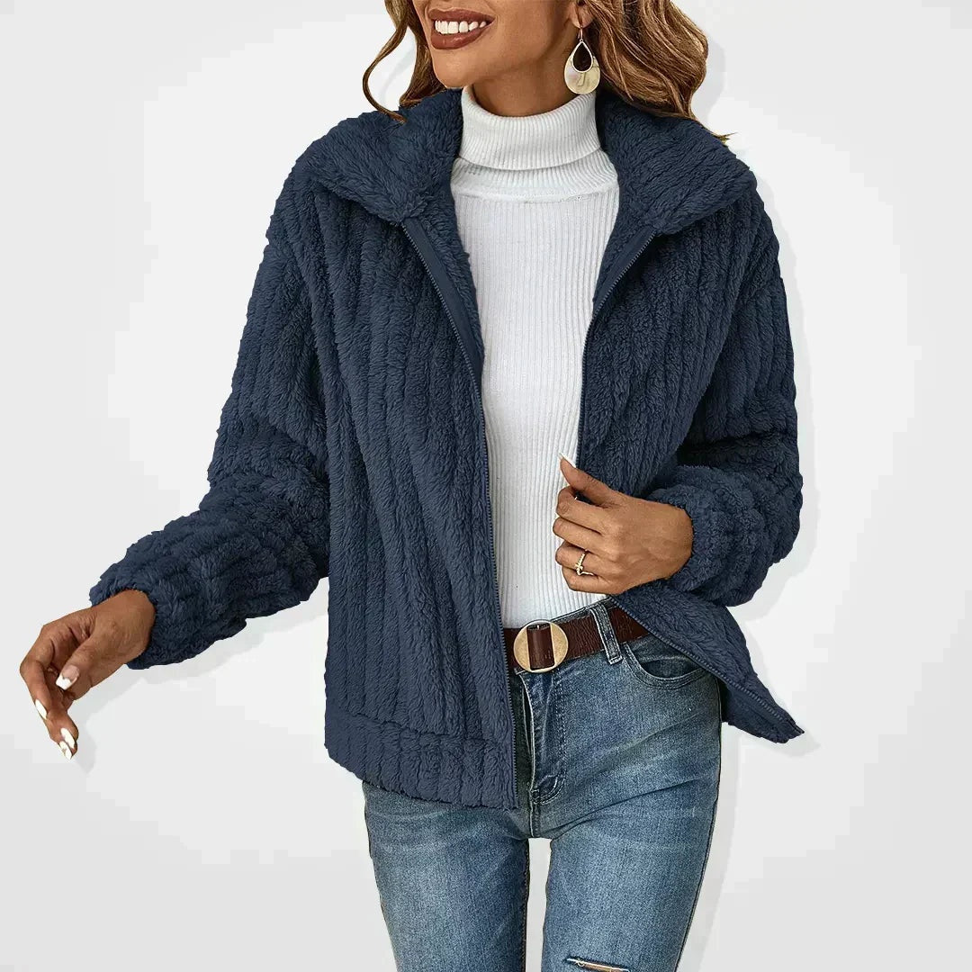 Lucy | Women's Fleece Jacket Zipper Lapel Collar Sherpa