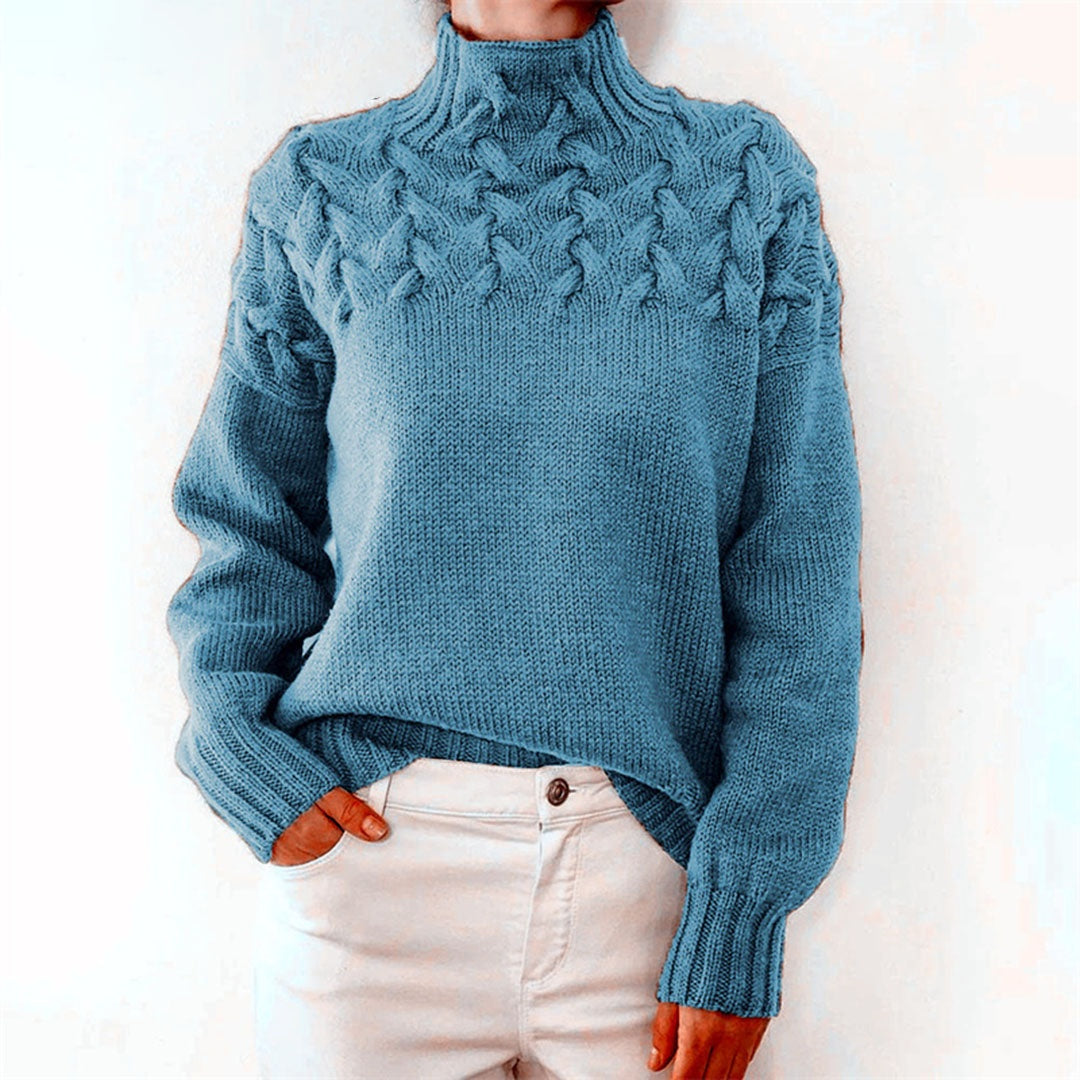 Colette | Women's Cable Knit Turtleneck Sweater Long Sleeve Pullover