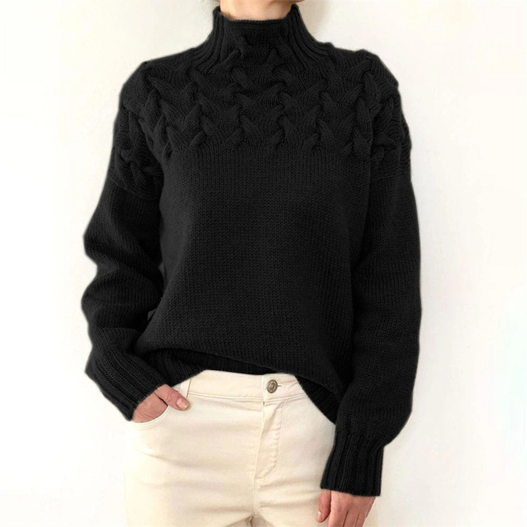 Colette | Women's Cable Knit Turtleneck Sweater Long Sleeve Pullover