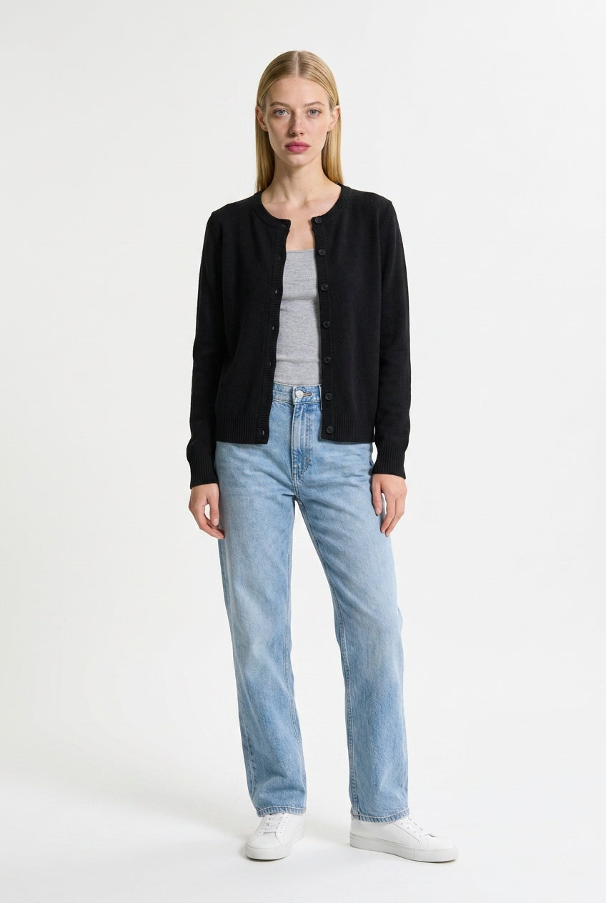 Women's Button Up Cardigan | Relaxed Fit Round Neck Knit