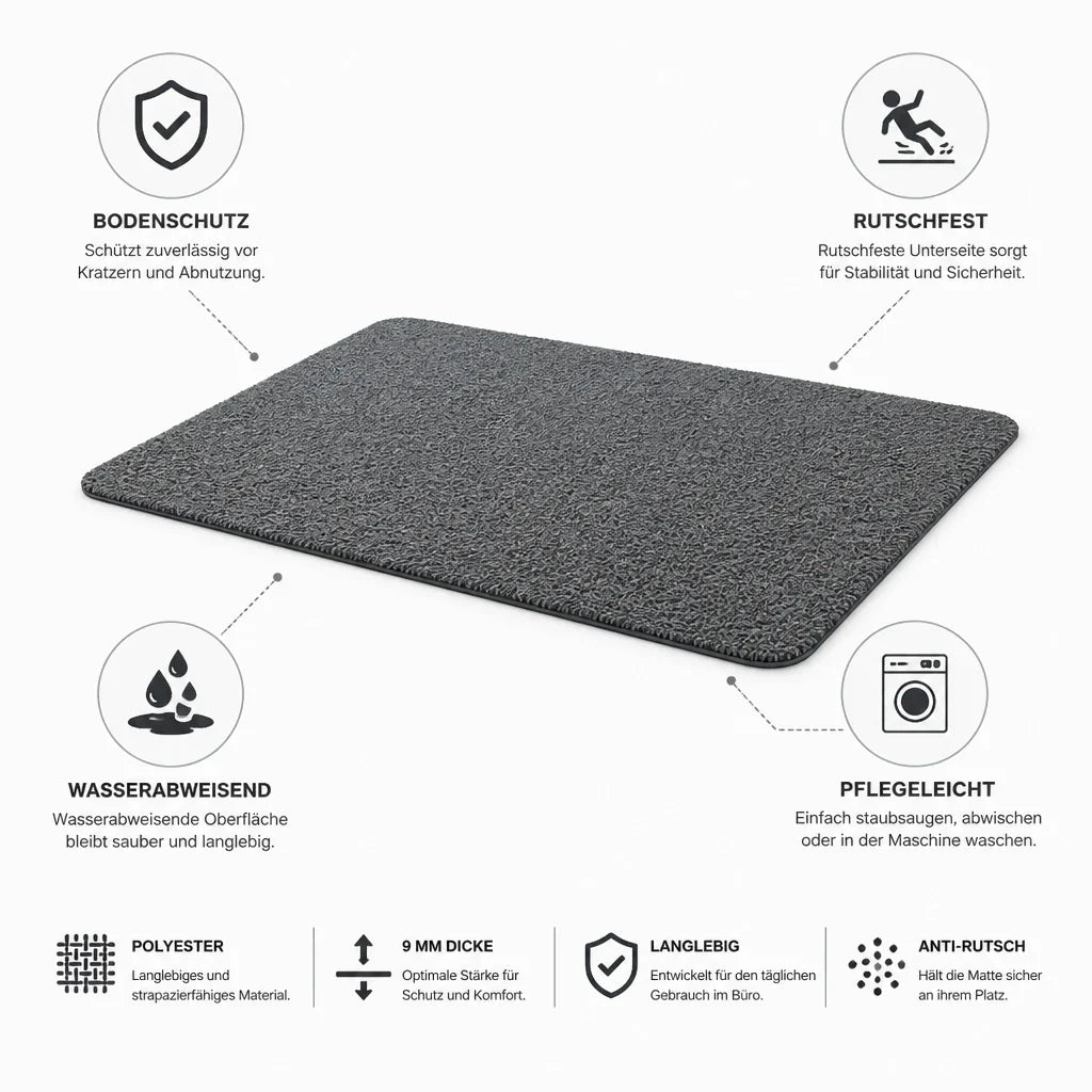 Office Chair Mat | Water-Repellent Polyester & Non-Slip Backing | 9 mm Thick