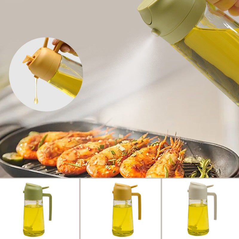 Oil Dispenser Bottle and Sprayer with Glass Construction and Handle
