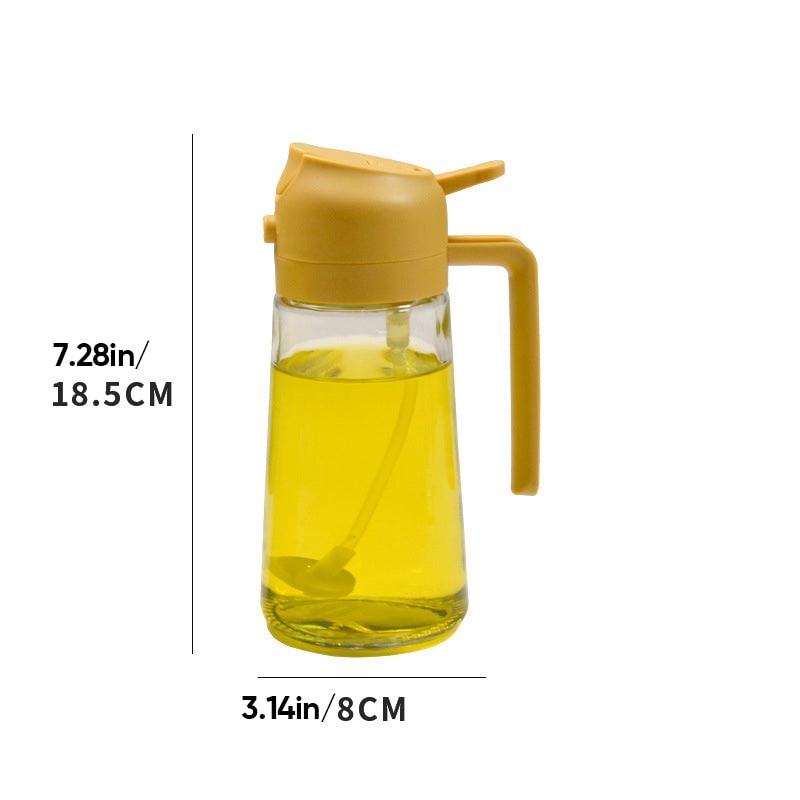 Oil Dispenser Bottle and Sprayer with Glass Construction and Handle