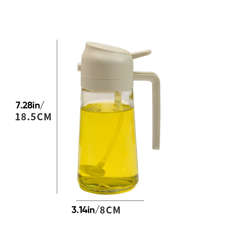 Oil Dispenser Bottle and Sprayer with Glass Construction and Handle