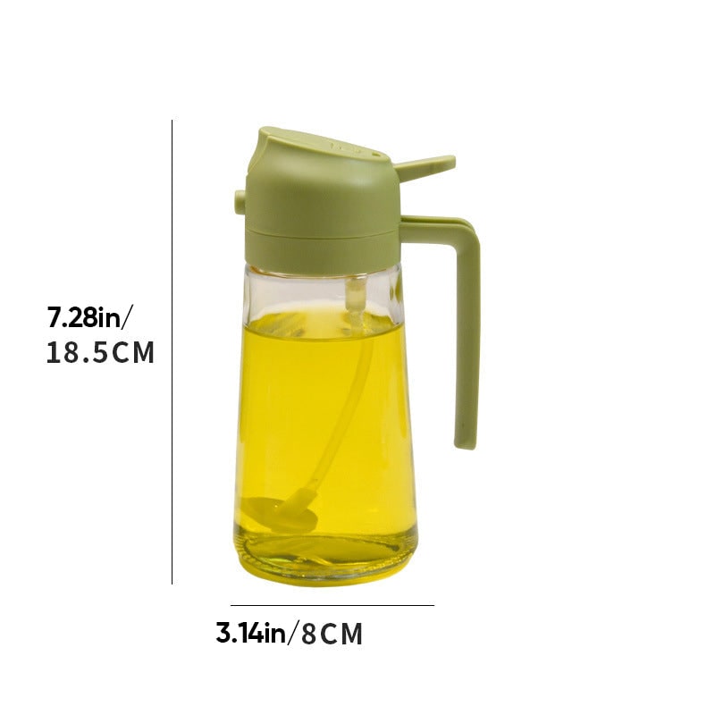 Oil Dispenser Bottle and Sprayer with Glass Construction and Handle
