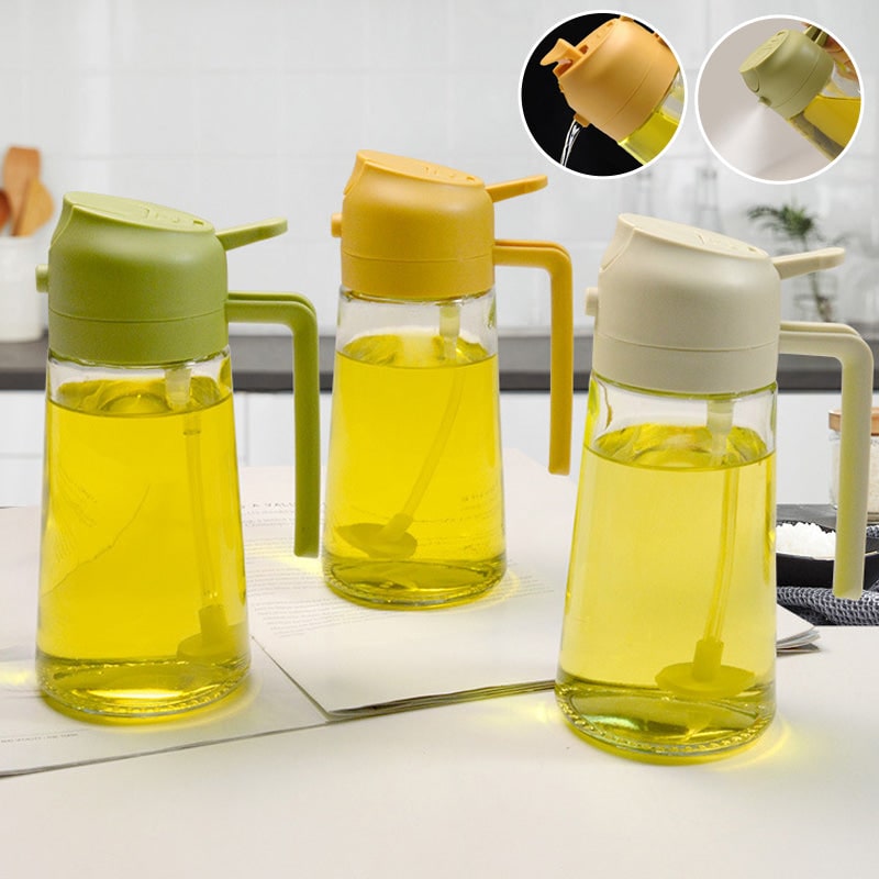 Oil Dispenser Bottle and Sprayer with Glass Construction and Handle