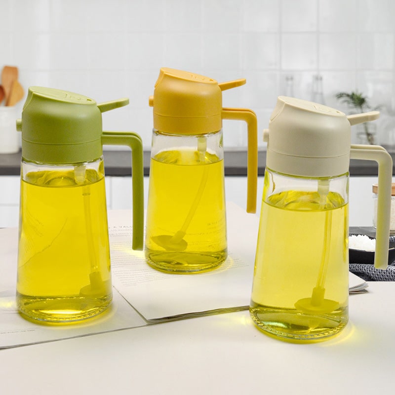 Oil Dispenser Bottle and Sprayer with Glass Construction and Handle