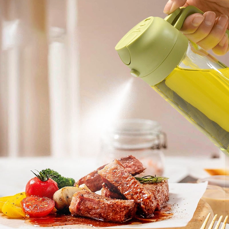 Oil Dispenser Bottle and Sprayer with Glass Construction and Handle