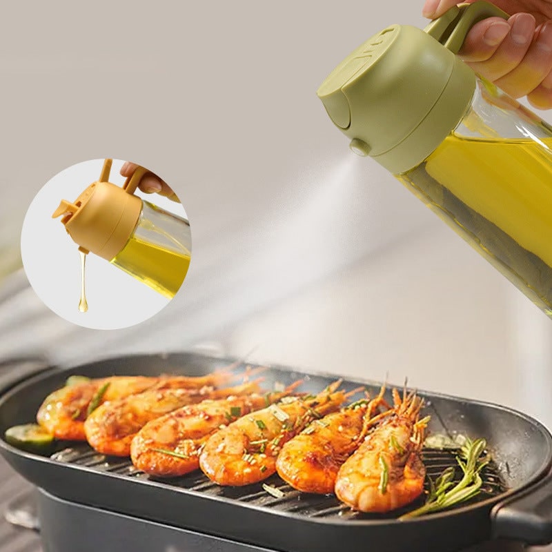 Oil Dispenser Bottle and Sprayer with Glass Construction and Handle