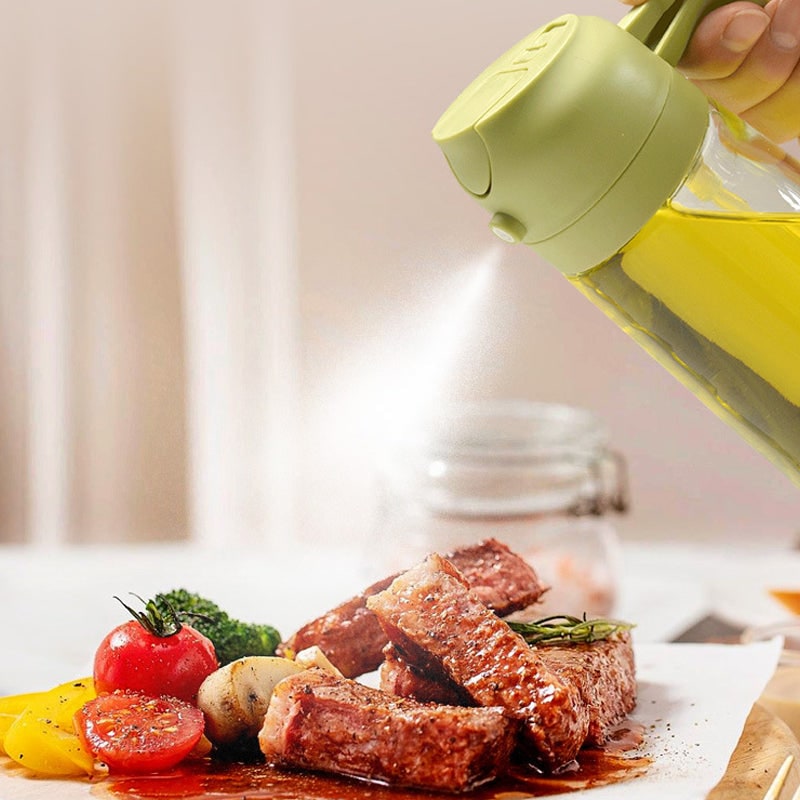 Oil Dispenser Bottle and Sprayer with Glass Construction and Handle