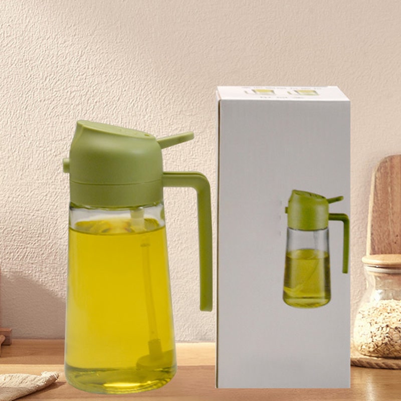 Oil Dispenser Bottle and Sprayer with Glass Construction and Handle